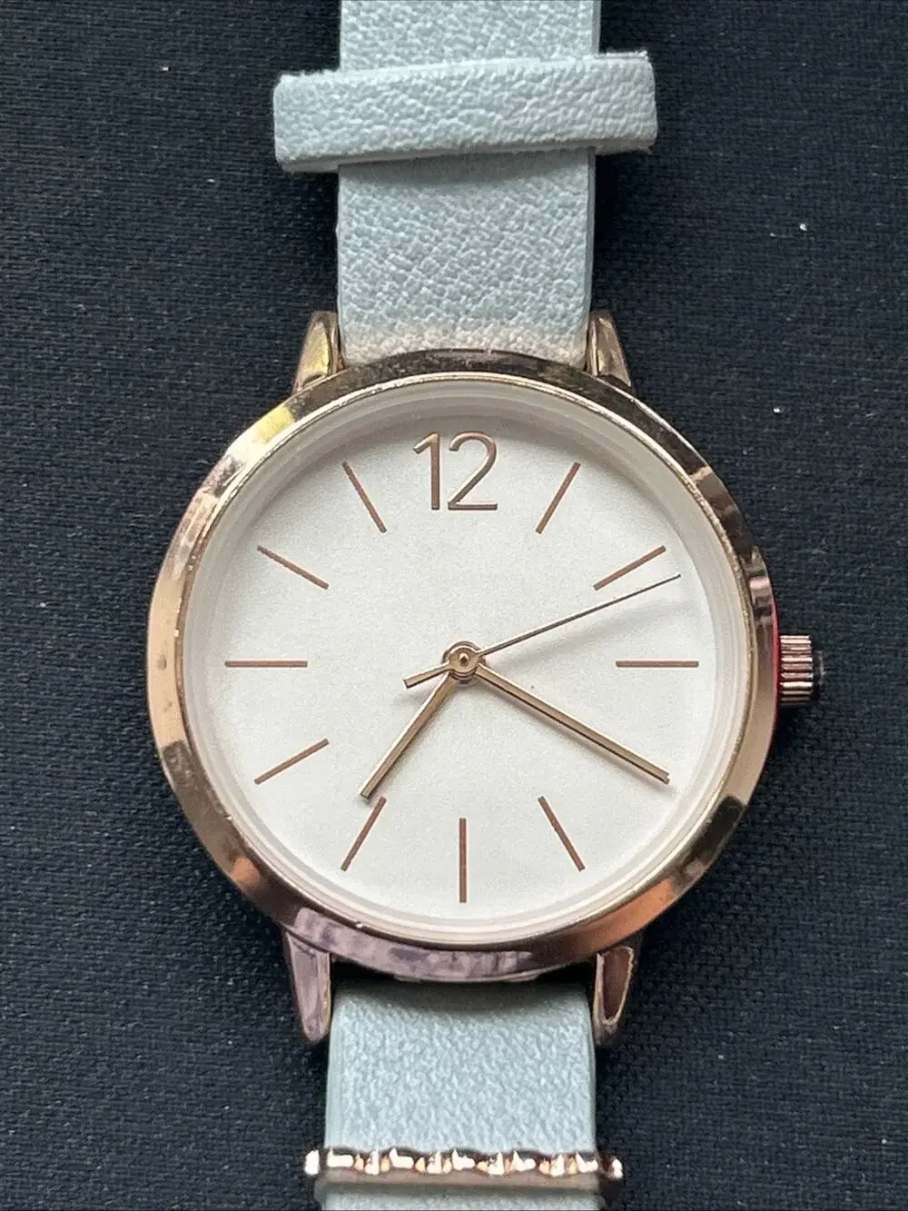 Rose Gold Tone Case Baby Blue Band Women’s Quartz Watch